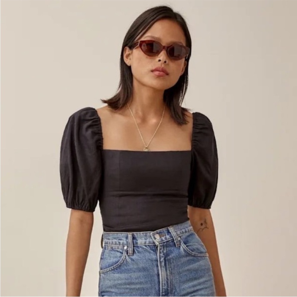 Reformation Arancini Linen Puff Sleeve Top